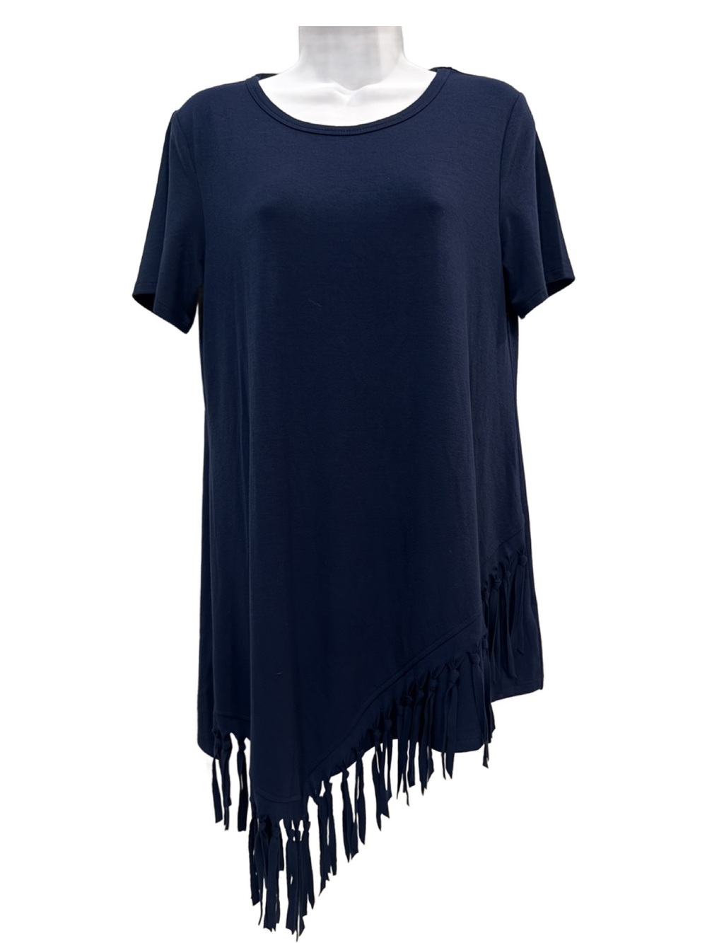 Navy Blue Serena Williams Signature Statement Fringed Asymmetrical Tunic Top. M